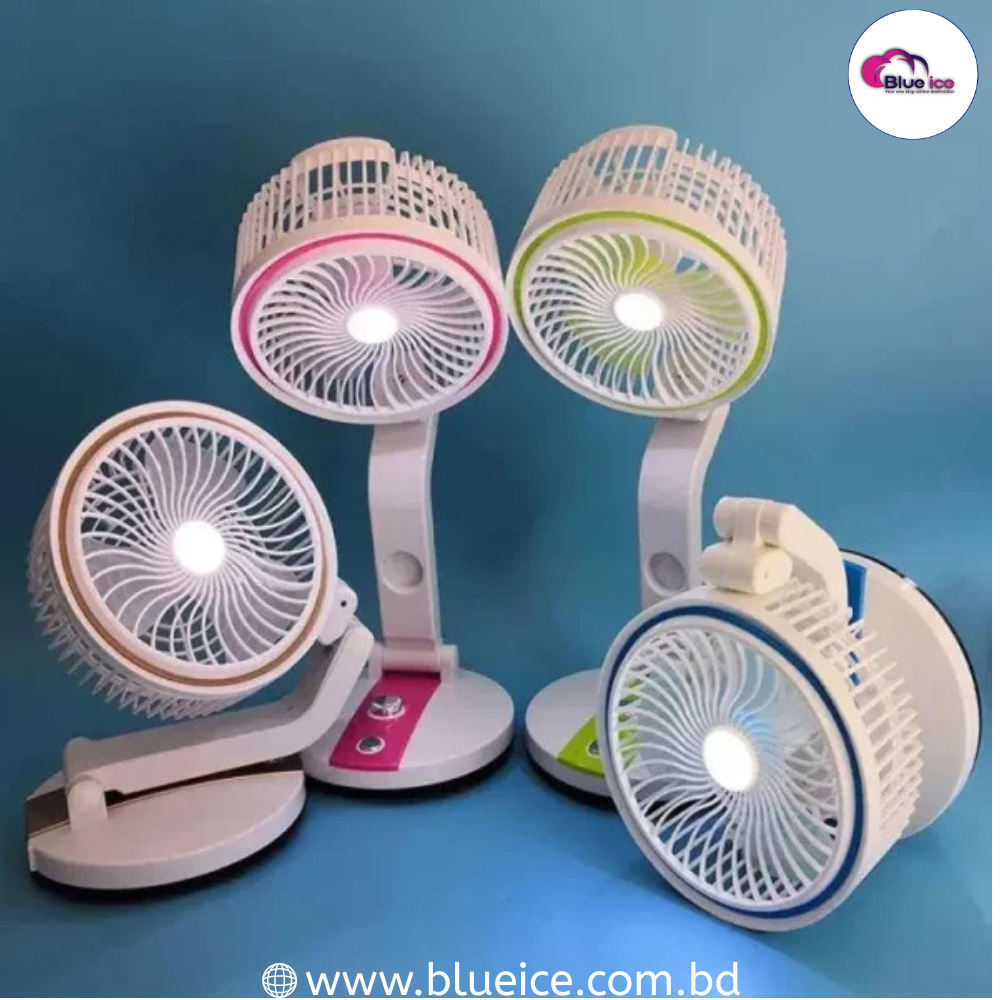 Buy Rechargeable Folding Fan with LED Light in Bangladesh at best price from Blue Ice. Portable, foldable fan with strong airflow & emergency light. 100% authentic with fast delivery & COD.